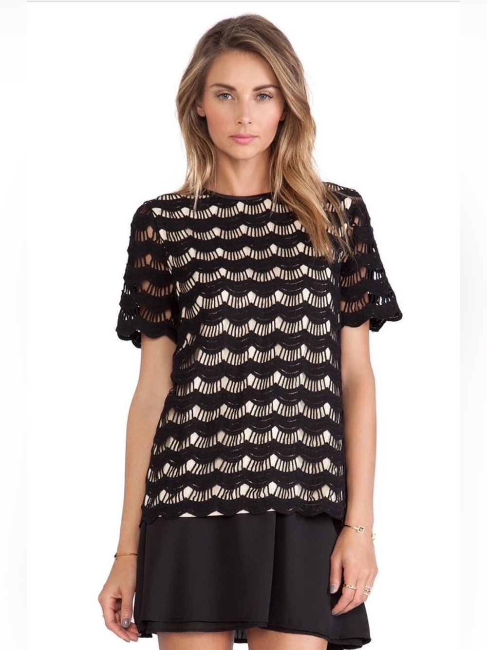 Kate Spade "Live Colorfully" Scalloped Crochet Top , sz : 0